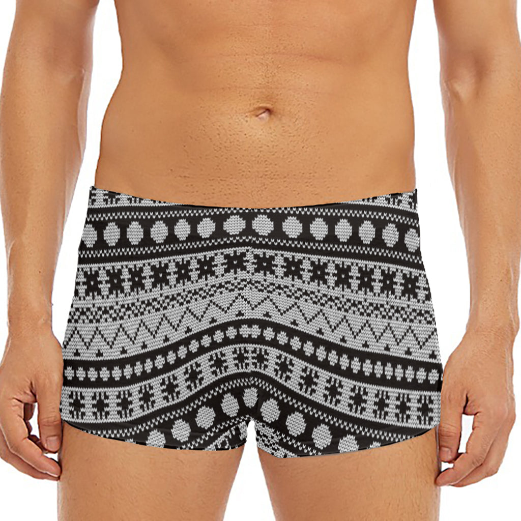 White And Black Knitted Pattern Print Men's Short Boxer Briefs