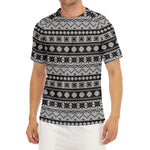 White And Black Knitted Pattern Print Men's Short Sleeve Rash Guard