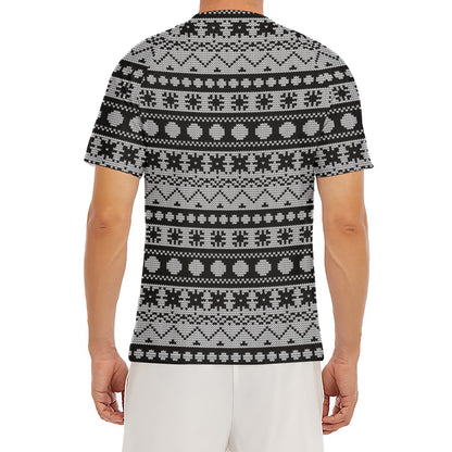White And Black Knitted Pattern Print Men's Short Sleeve Rash Guard
