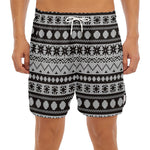 White And Black Knitted Pattern Print Men's Split Running Shorts