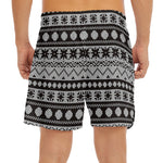 White And Black Knitted Pattern Print Men's Split Running Shorts