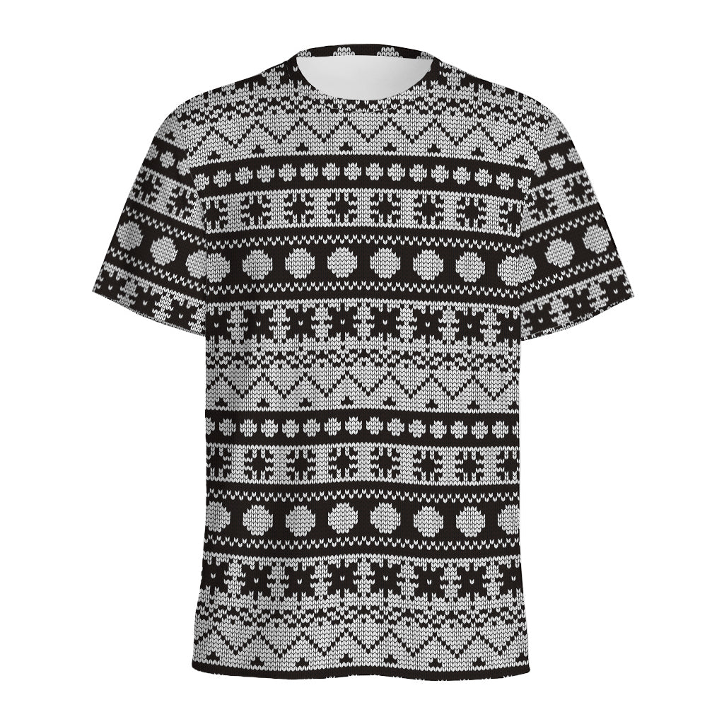 White And Black Knitted Pattern Print Men's Sports T-Shirt