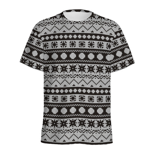 White And Black Knitted Pattern Print Men's Sports T-Shirt