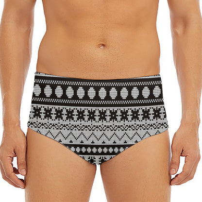 White And Black Knitted Pattern Print Men's Triangle Swim Briefs