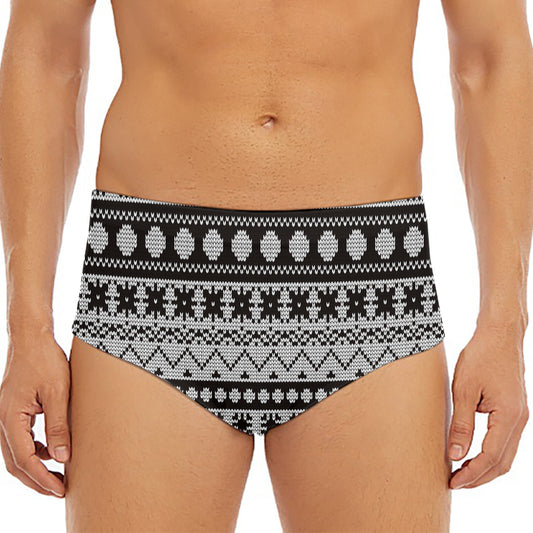 White And Black Knitted Pattern Print Men's Triangle Swim Briefs
