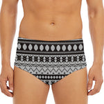 White And Black Knitted Pattern Print Men's Triangle Swim Briefs