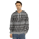 White And Black Knitted Pattern Print Men's Velvet Pullover Hoodie
