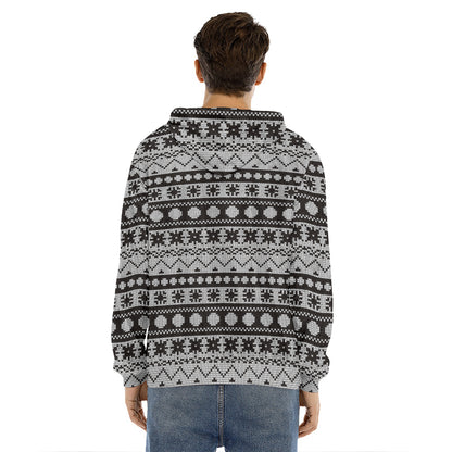 White And Black Knitted Pattern Print Men's Velvet Pullover Hoodie
