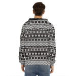White And Black Knitted Pattern Print Men's Velvet Pullover Hoodie