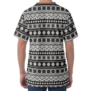 White And Black Knitted Pattern Print Men's Velvet T-Shirt