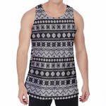 White And Black Knitted Pattern Print Men's Velvet Tank Top