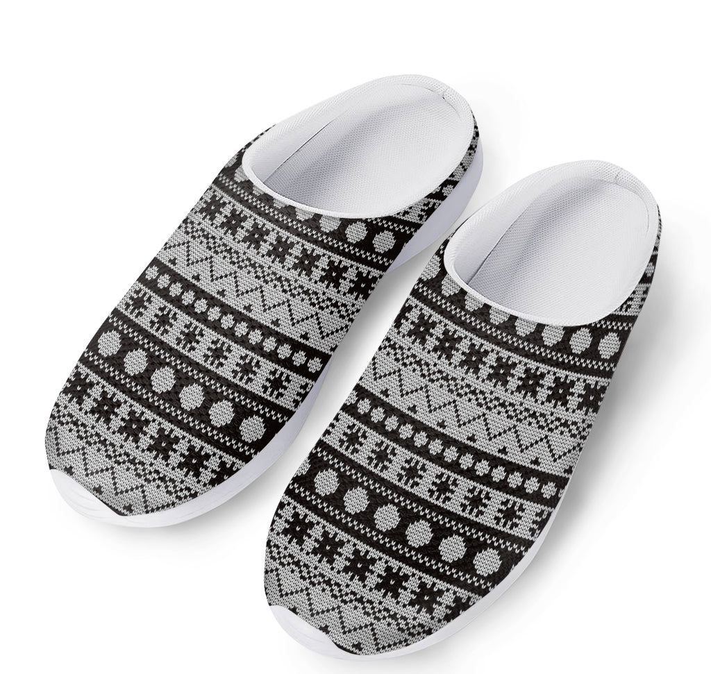 White And Black Knitted Pattern Print Mesh Casual Shoes