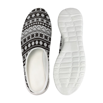White And Black Knitted Pattern Print Mesh Casual Shoes