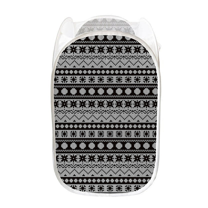 White And Black Knitted Pattern Print Mesh Laundry Hamper