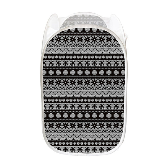 White And Black Knitted Pattern Print Mesh Laundry Hamper