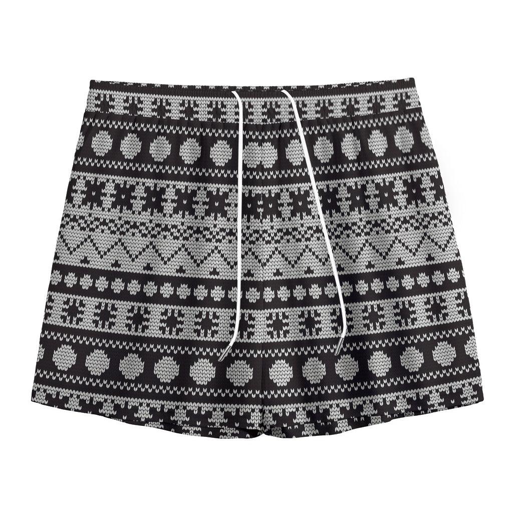 White And Black Knitted Pattern Print Mesh Shorts