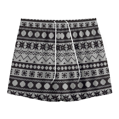 White And Black Knitted Pattern Print Mesh Shorts