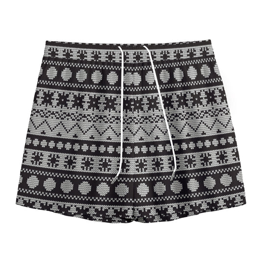 White And Black Knitted Pattern Print Mesh Shorts