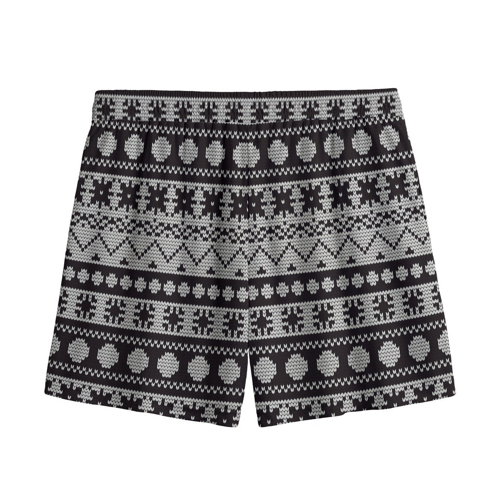 White And Black Knitted Pattern Print Mesh Shorts