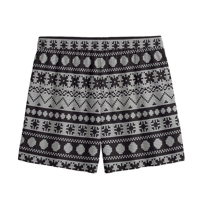 White And Black Knitted Pattern Print Mesh Shorts