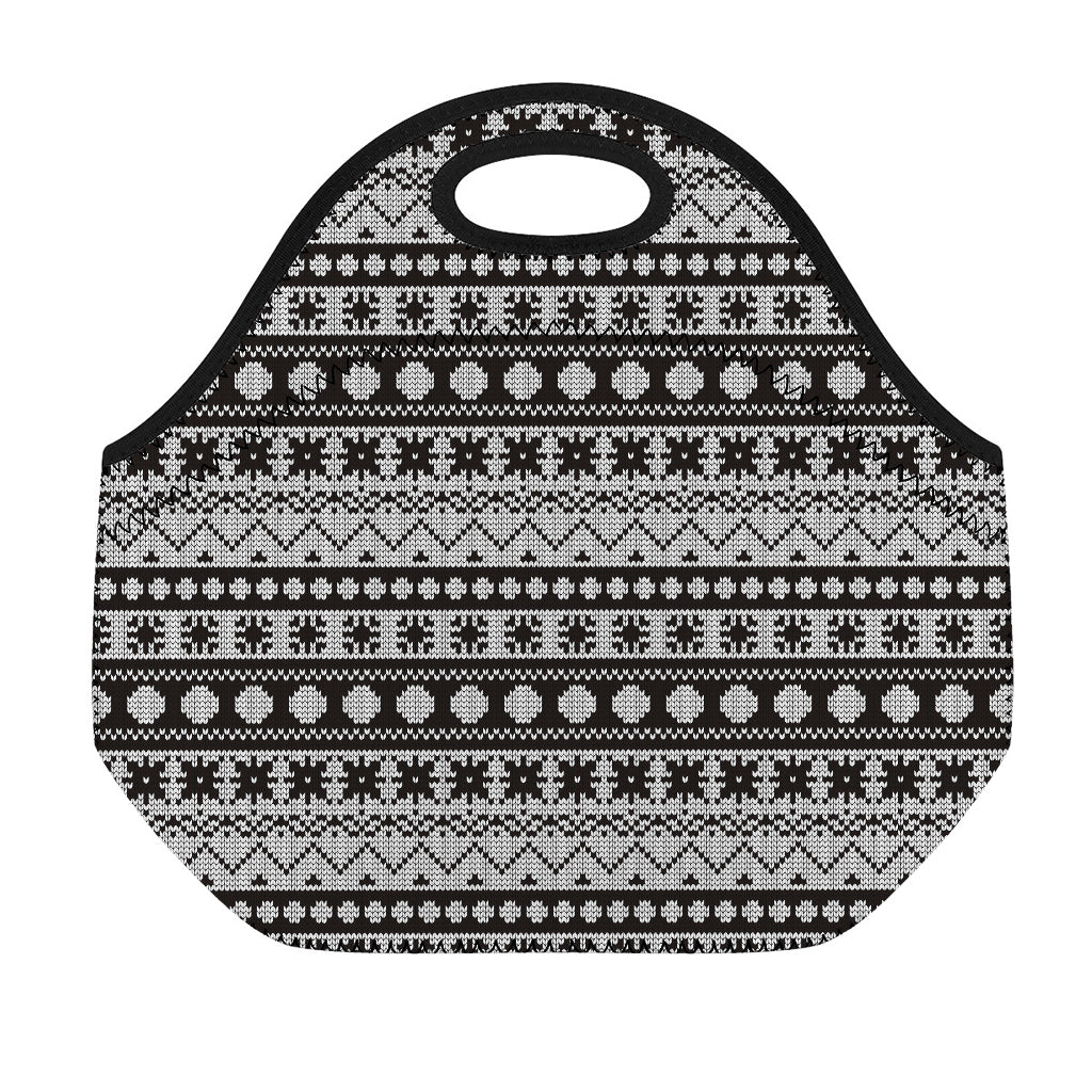 White And Black Knitted Pattern Print Neoprene Lunch Bag