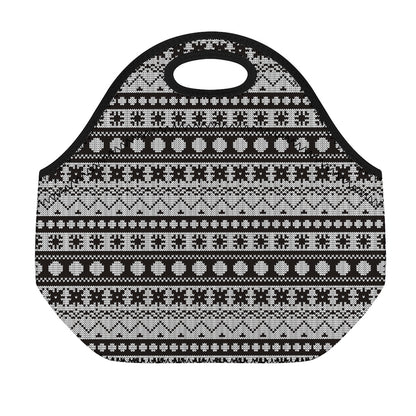 White And Black Knitted Pattern Print Neoprene Lunch Bag