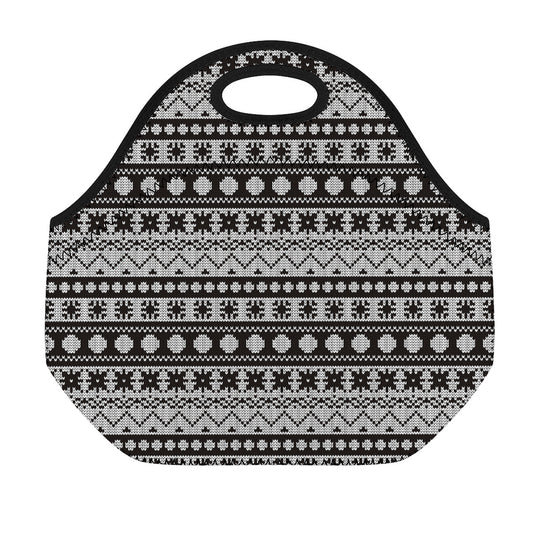 White And Black Knitted Pattern Print Neoprene Lunch Bag