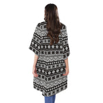 White And Black Knitted Pattern Print Open Front Beach Cover Up