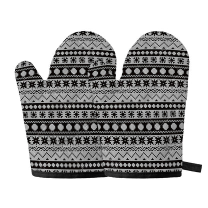 White And Black Knitted Pattern Print Oven Mitts