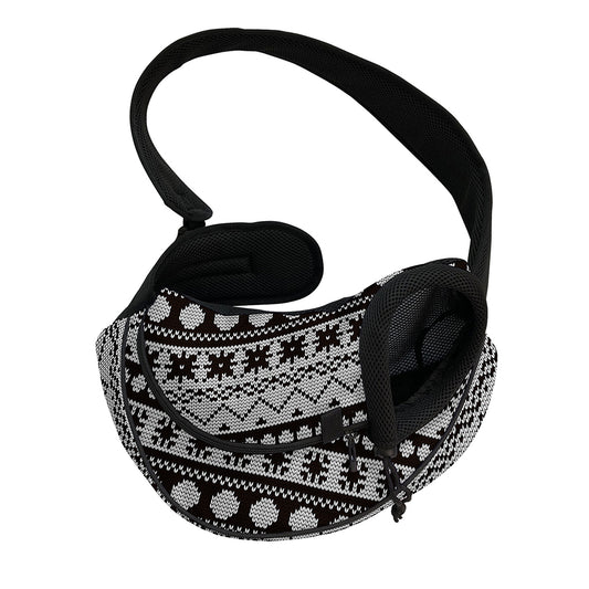 White And Black Knitted Pattern Print Pet Sling Carrier