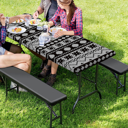 White And Black Knitted Pattern Print Picnic Table Cover