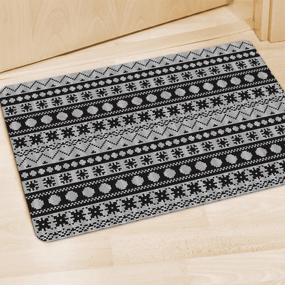 White And Black Knitted Pattern Print Polyester Doormat