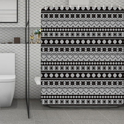 White And Black Knitted Pattern Print Polyester Shower Curtain