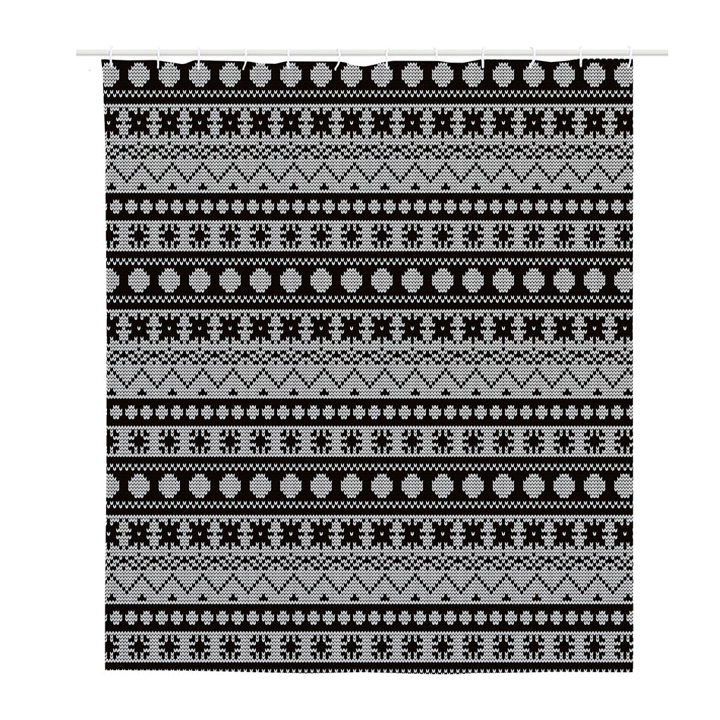 White And Black Knitted Pattern Print Polyester Shower Curtain