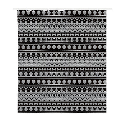 White And Black Knitted Pattern Print Polyester Shower Curtain