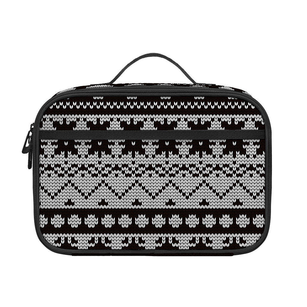 White And Black Knitted Pattern Print Portable Lunch Bag