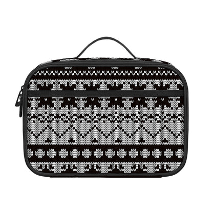 White And Black Knitted Pattern Print Portable Lunch Bag