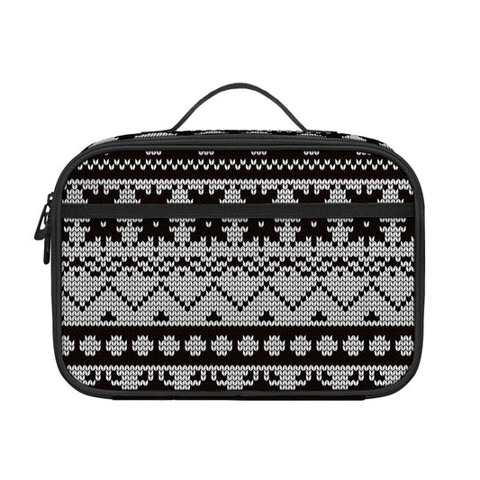 White And Black Knitted Pattern Print Portable Lunch Bag