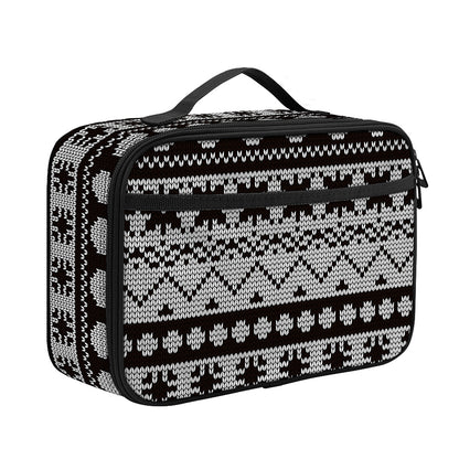 White And Black Knitted Pattern Print Portable Lunch Bag