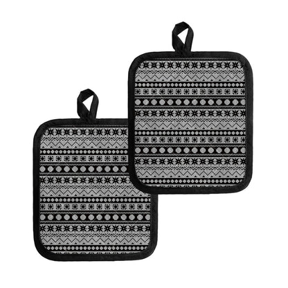 White And Black Knitted Pattern Print Pot Holders