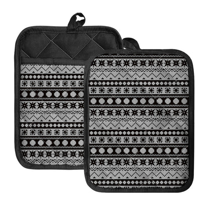 White And Black Knitted Pattern Print Pot Holders With Pocket