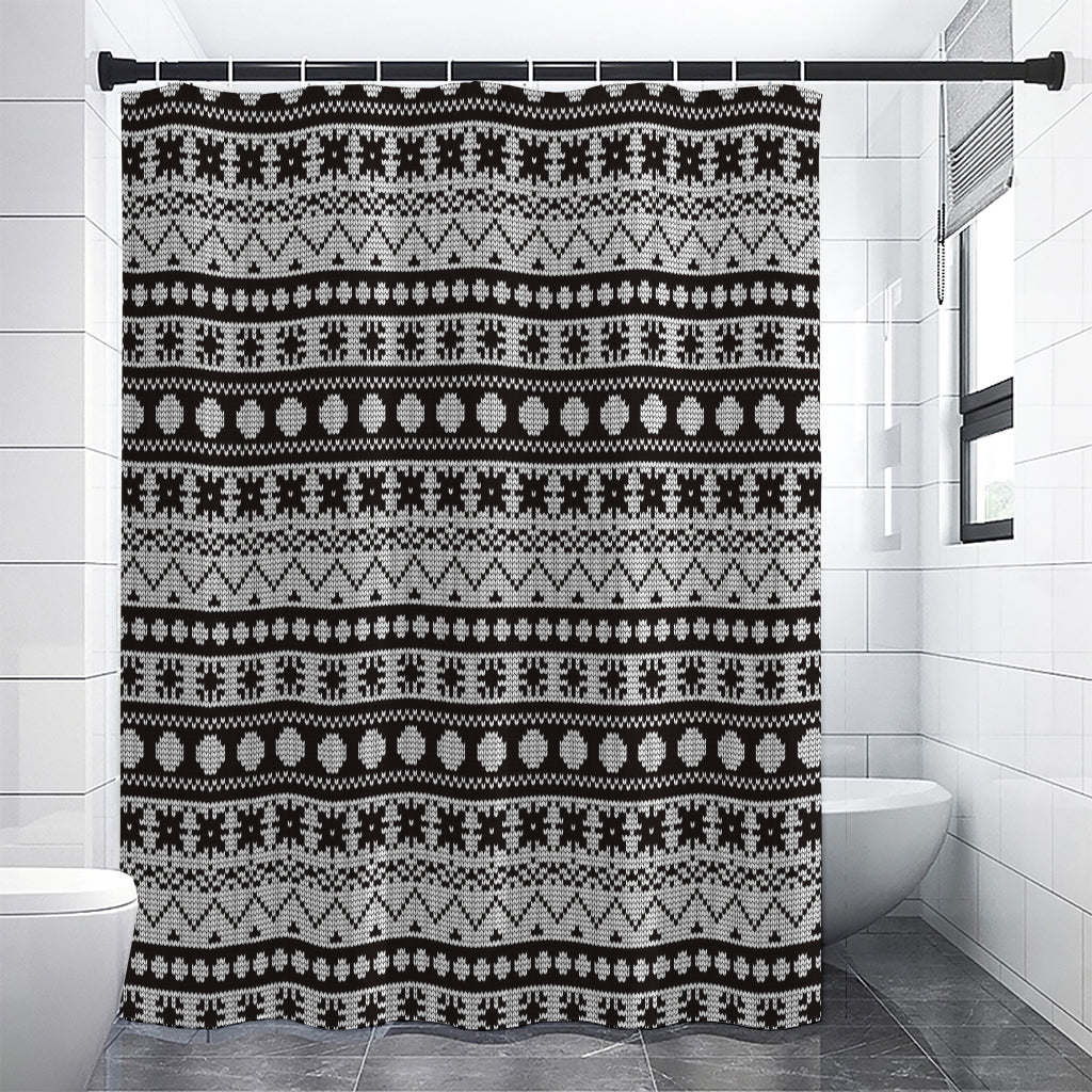 White And Black Knitted Pattern Print Premium Shower Curtain