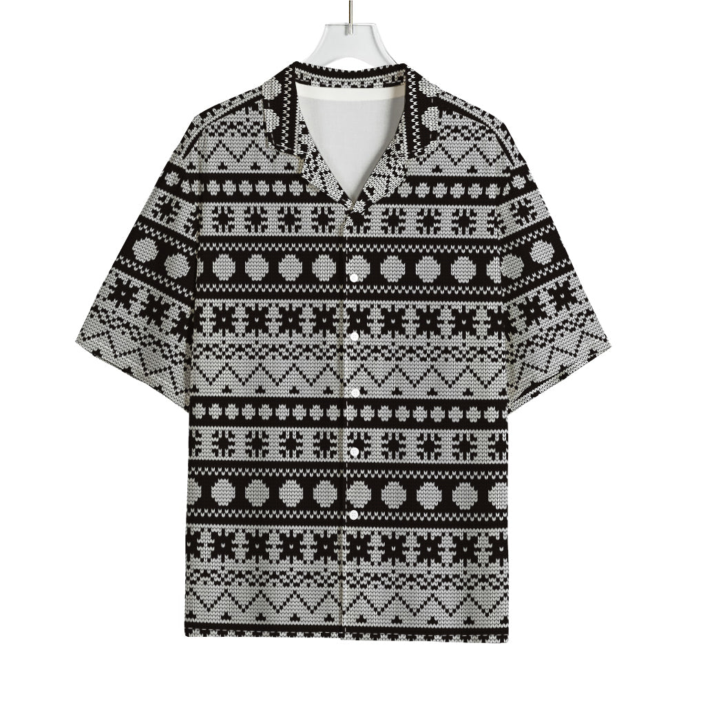 White And Black Knitted Pattern Print Rayon Hawaiian Shirt