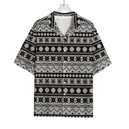 White And Black Knitted Pattern Print Rayon Hawaiian Shirt