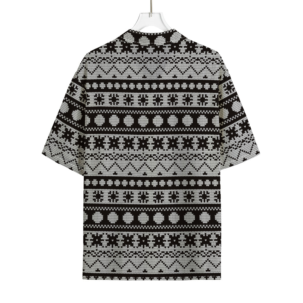 White And Black Knitted Pattern Print Rayon Hawaiian Shirt