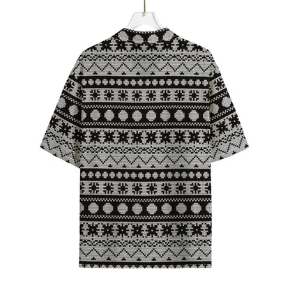 White And Black Knitted Pattern Print Rayon Hawaiian Shirt