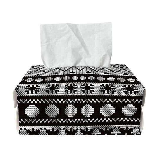 White And Black Knitted Pattern Print Rectangle Tissue Box Cover