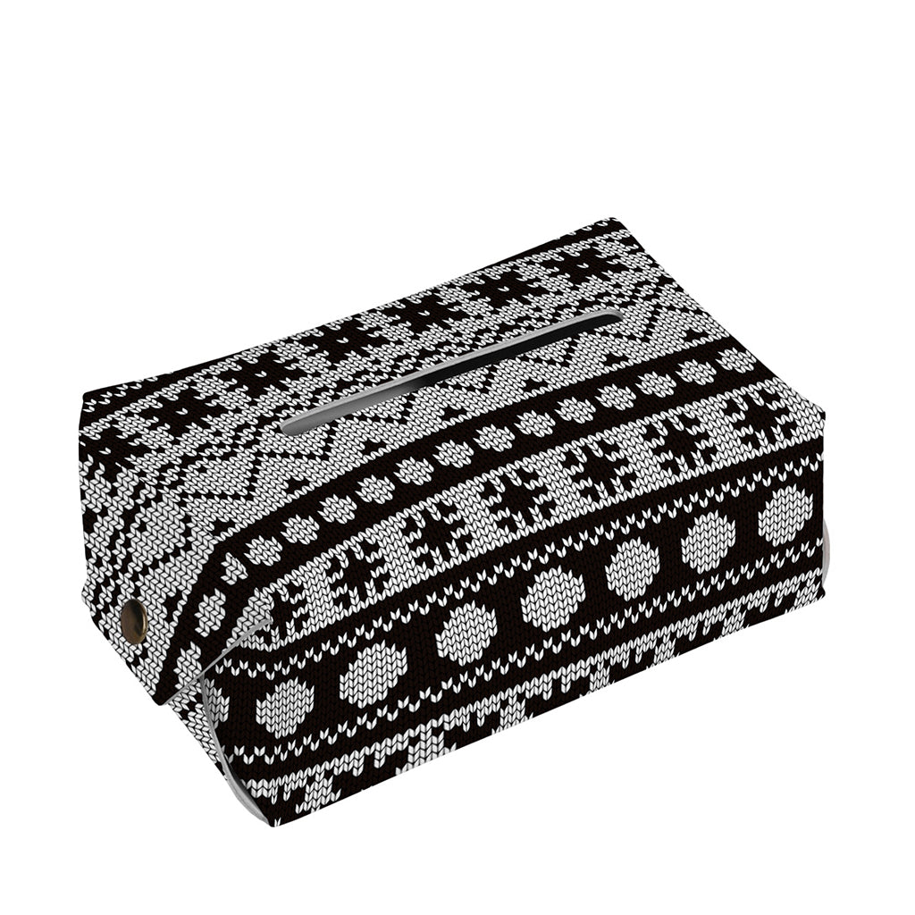 White And Black Knitted Pattern Print Rectangle Tissue Box Cover