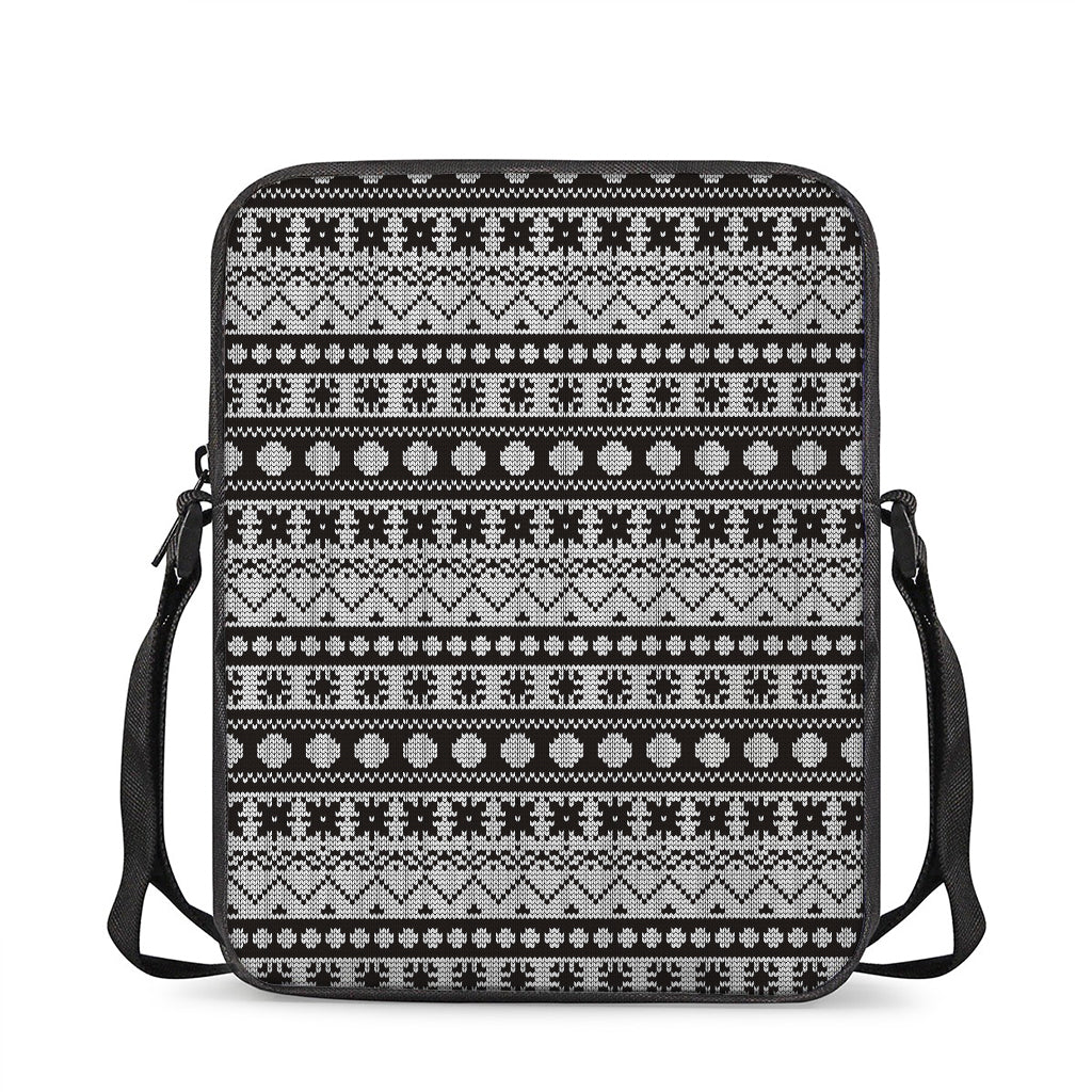 White And Black Knitted Pattern Print Rectangular Crossbody Bag