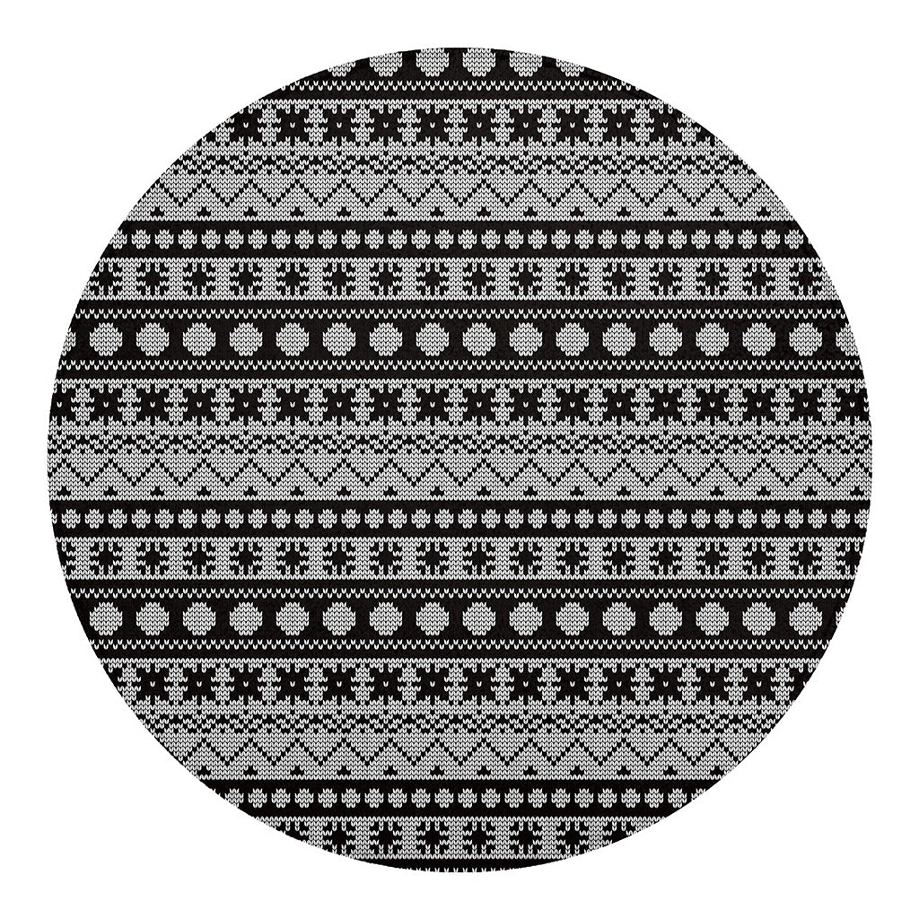 White And Black Knitted Pattern Print Round Blanket